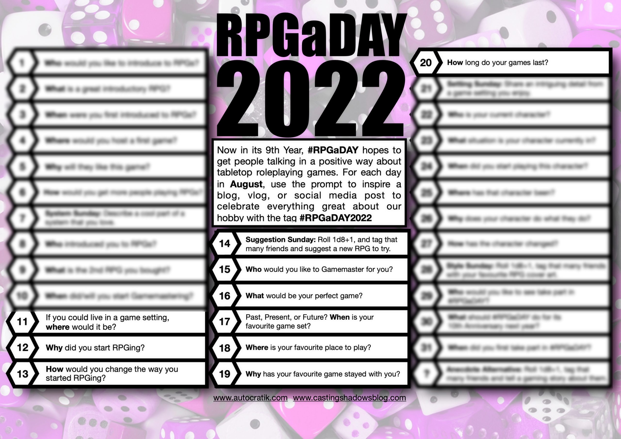 Défi RPGaDay 2022 – Questions 11 à 20